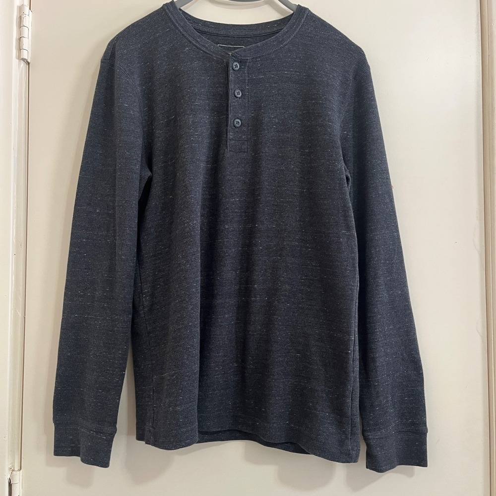 Y2K Mens Thermal Waffle Henley Shirt Sz M Streetwear Layering Versatile Comfort